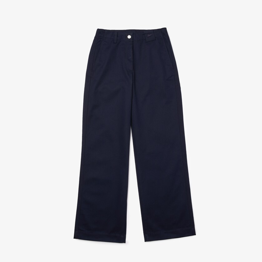 Calças Azul Marinho Azuis Feminino Lacoste High-Waisted Flared Cotton PV1-61616D9