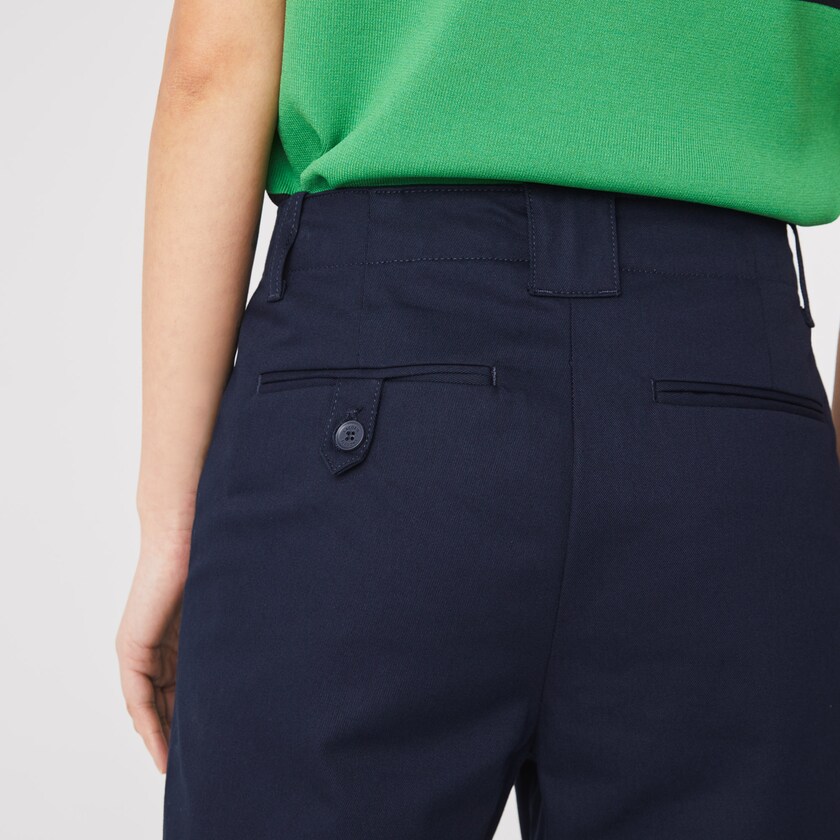 Calças Azul Marinho Azuis Feminino Lacoste High-Waisted Flared Cotton PV1-61616D9