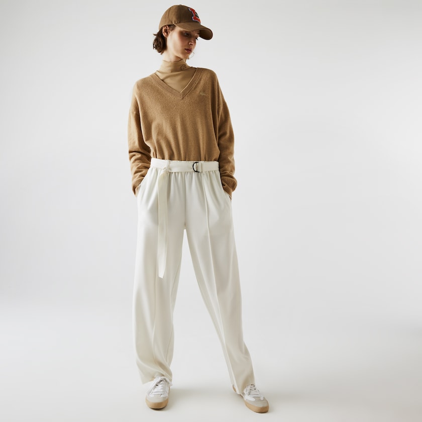 Calças Branco Feminino Lacoste High-Waisted Flared Wool Blend FC5-11801H6