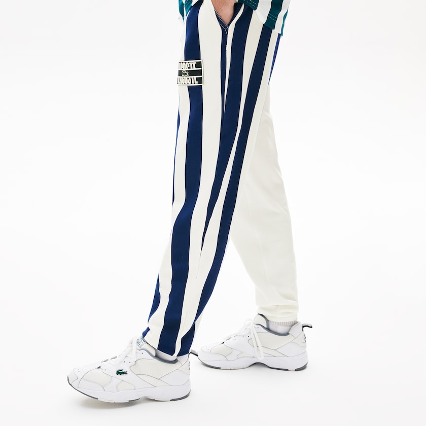 Calças Branco Azul Marinho Azuis Branco Masculino Lacoste LIVE Bicolor Fleece Tracksuit HX4-94039T2