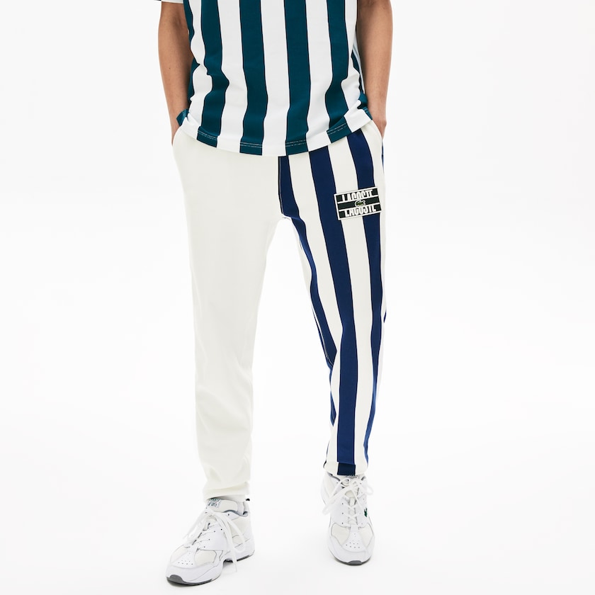 Calças Branco Azul Marinho Azuis Branco Masculino Lacoste LIVE Bicolor Fleece Tracksuit HX4-94039T2