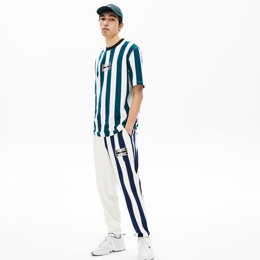 Calças Branco Azul Marinho Azuis Branco Masculino Lacoste LIVE Bicolor Fleece Tracksuit HX4-94039T2