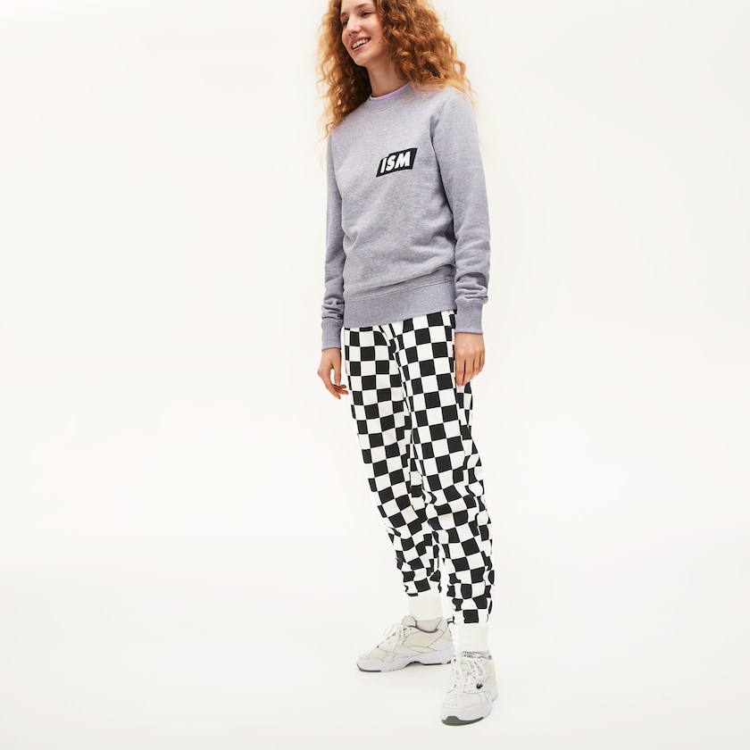 Calças Branco Pretas Feminino Lacoste LIVE Check Fleece Tracksuit MB1-44894I1