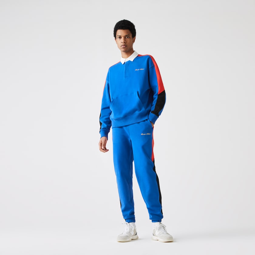Calças Azuis Branco Masculino Lacoste LIVE Embroidered Two-Tone Track WM1-14851A4