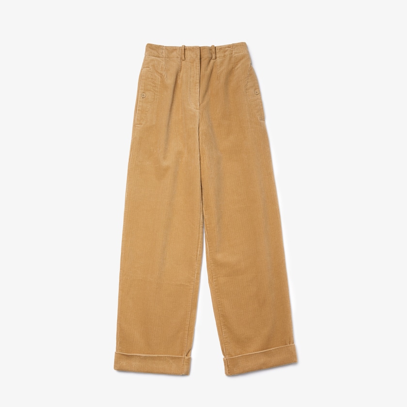 Calças Bege Feminino Lacoste LIVE High-Waisted Loose Ribbed Velvet GW4-57415K8