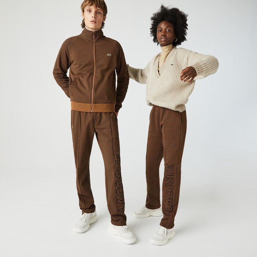 Calças Marrom Pretas Masculino Lacoste LIVE Houndstooth Print Fleece Tracksuit FI8-24362X3