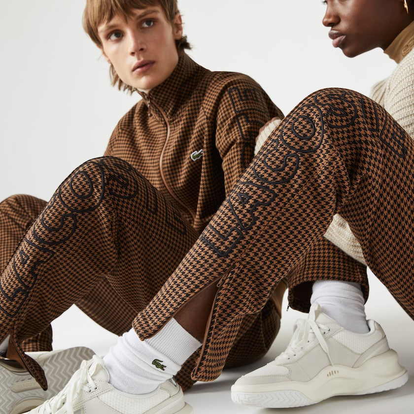 Calças Marrom Pretas Masculino Lacoste LIVE Houndstooth Print Fleece Tracksuit FI8-24362X3