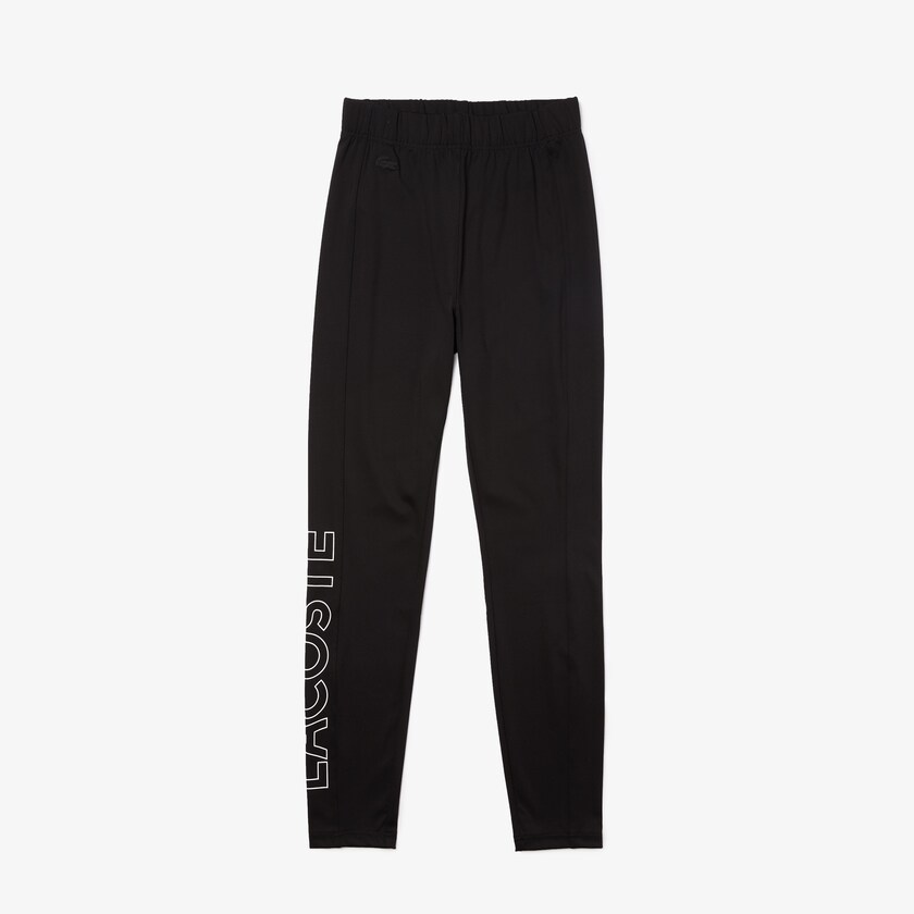 Calças Pretas Branco Feminino Lacoste LIVE Logo Printed Leggings DZ1-62706U5