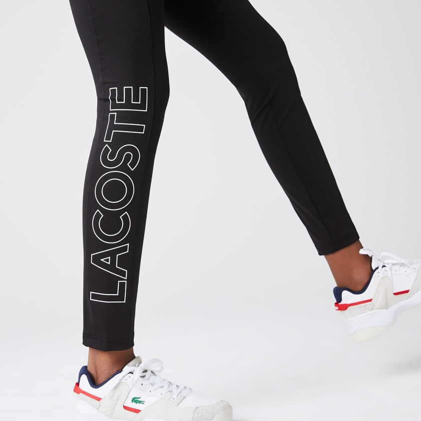 Calças Pretas Branco Feminino Lacoste LIVE Logo Printed Leggings DZ1-62706U5