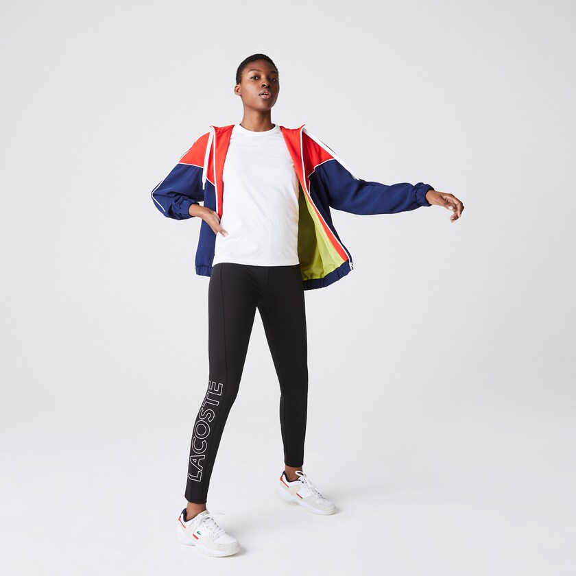 Calças Pretas Branco Feminino Lacoste LIVE Logo Printed Leggings DZ1-62706U5