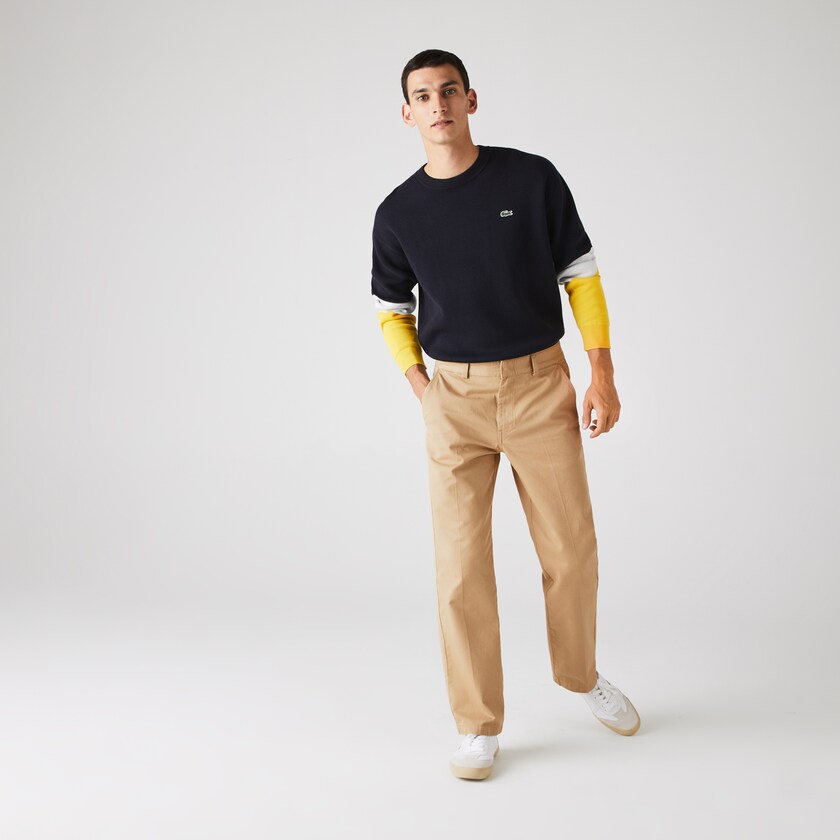 Calças Bege Masculino Lacoste LIVE Standard Fit Pleated Cotton Chino CO0-22942A0