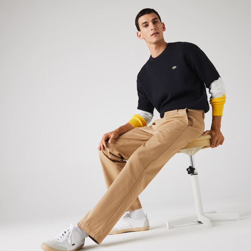 Calças Bege Masculino Lacoste LIVE Standard Fit Pleated Cotton Chino CO0-22942A0