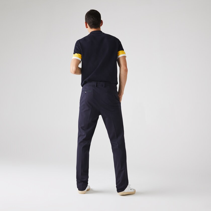Calças Azul Marinho Azuis Masculino Lacoste Pleated Stretch Chino LY0-42104K0