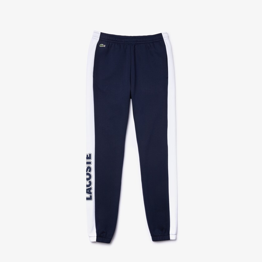 Calças Azul Marinho Azuis Branco Masculino Lacoste SPORT Bicolour Fleece Jogging FF9-33763R8