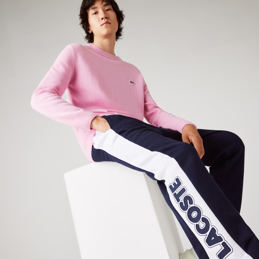 Calças Azul Marinho Azuis Branco Masculino Lacoste SPORT Bicolour Fleece Jogging FF9-33763R8
