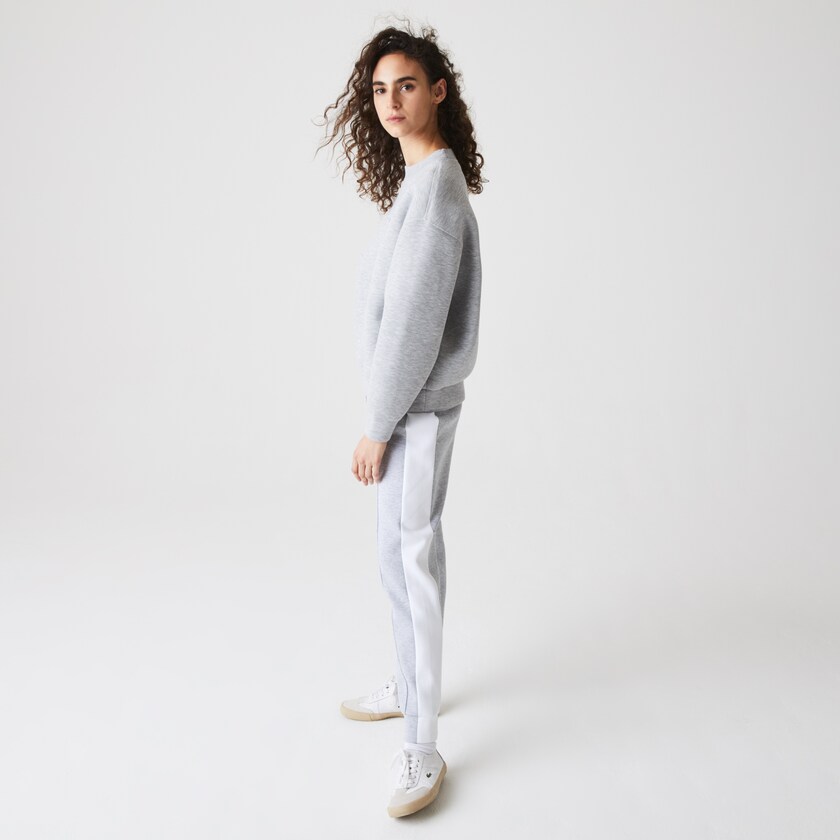 Calças Cinzentas Branco Feminino Lacoste SPORT Contrast Band Piqué Jogging OD9-33643G0