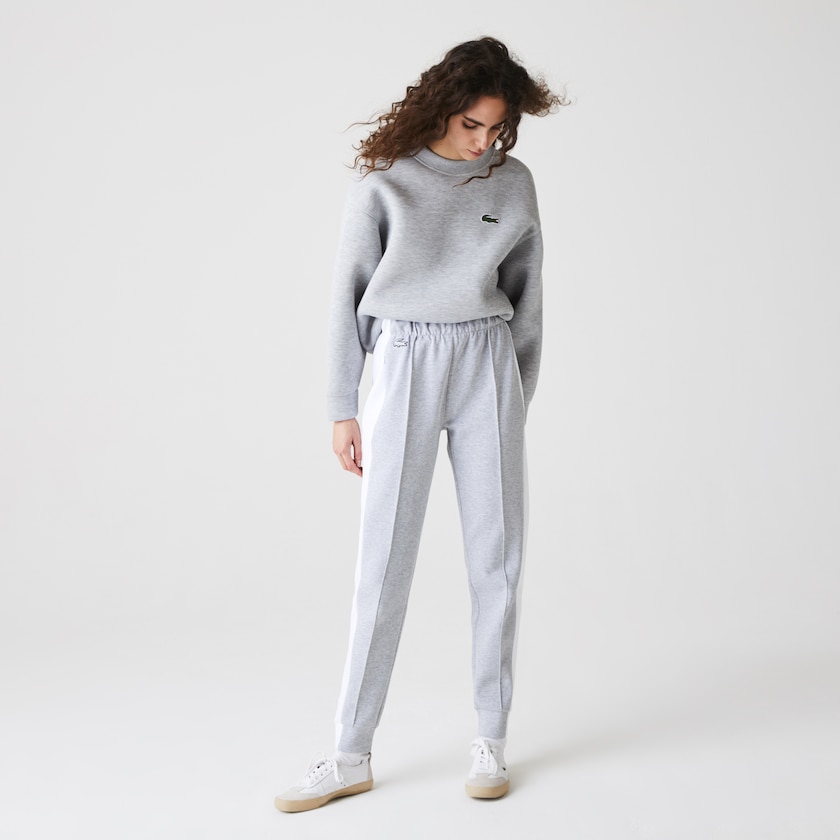 Calças Cinzentas Branco Feminino Lacoste SPORT Contrast Band Piqué Jogging OD9-33643G0