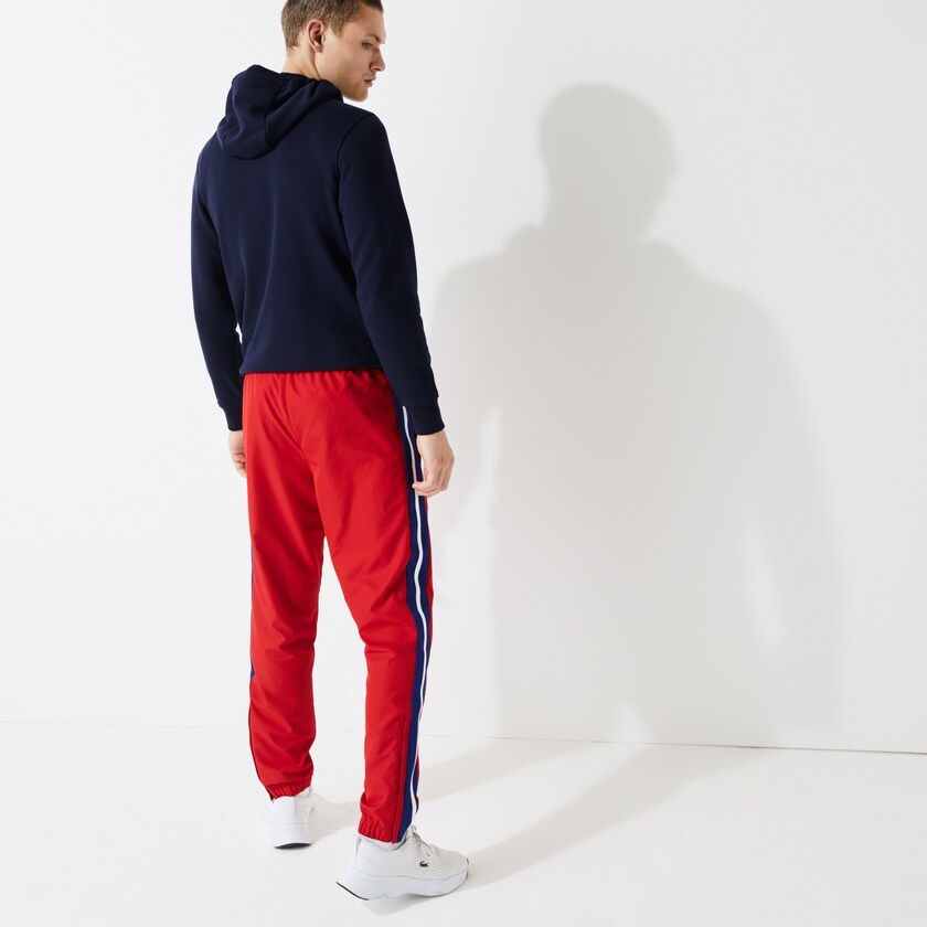 Calças Vermelhas Azuis Branco Masculino Lacoste SPORT Contrast Bands Lightweight Tracksuit SB4-46784U7