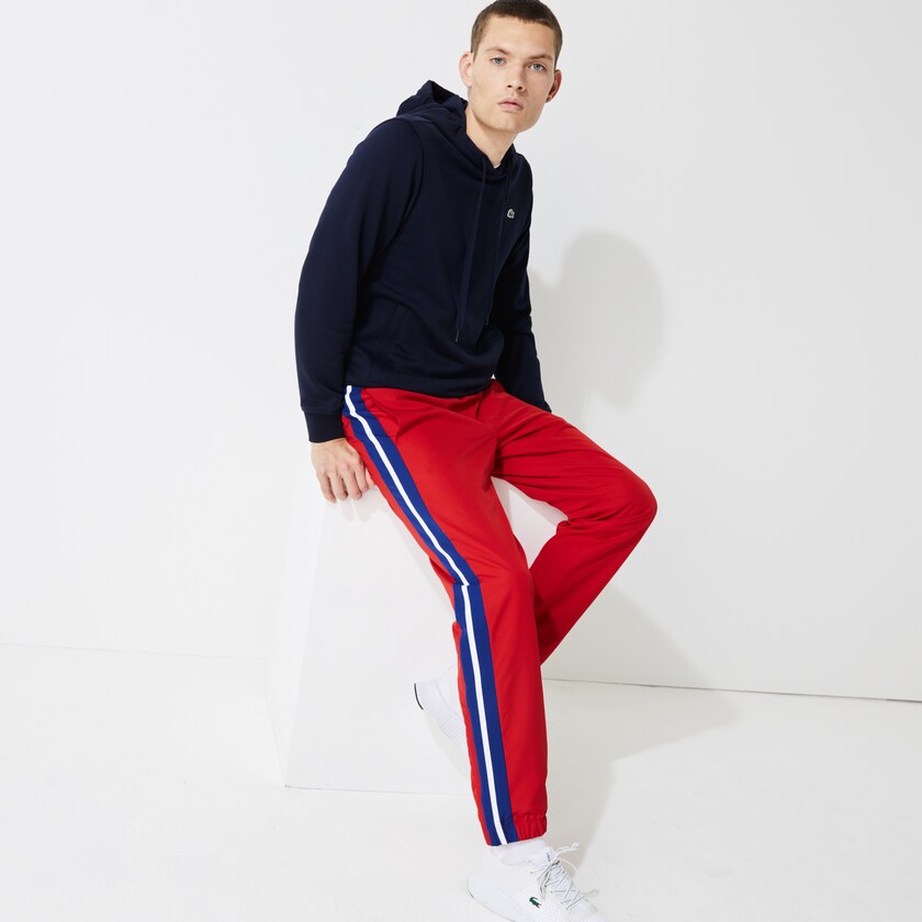 Calças Vermelhas Azuis Branco Masculino Lacoste SPORT Contrast Bands Lightweight Tracksuit SB4-46784U7