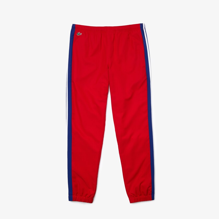 Calças Vermelhas Azuis Branco Masculino Lacoste SPORT Contrast Bands Lightweight Tracksuit SB4-46784U7