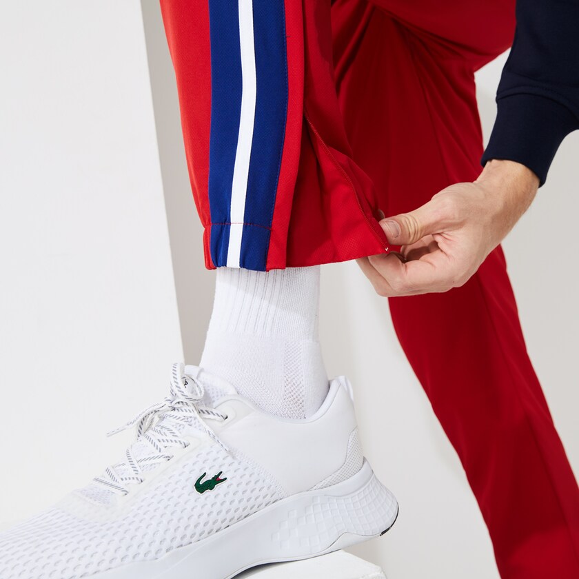 Calças Vermelhas Azuis Branco Masculino Lacoste SPORT Contrast Bands Lightweight Tracksuit SB4-46784U7