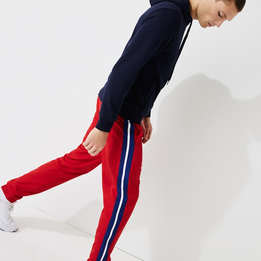 Calças Vermelhas Azuis Branco Masculino Lacoste SPORT Contrast Bands Lightweight Tracksuit SB4-46784U7