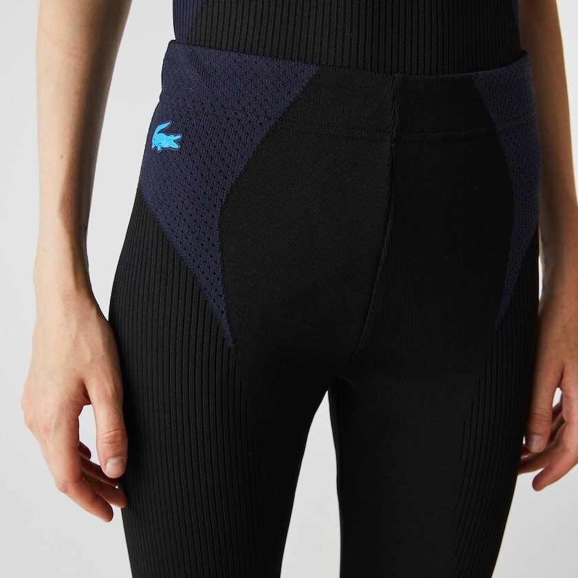 Calças Pretas Azul Marinho Azuis Feminino Lacoste SPORT Ergonomic Knit Leggings OC1-82218U0