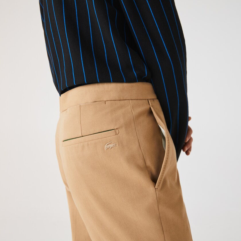 Calças Bege Masculino Lacoste Slim Fit Stretch Cotton Pleated Chino MG4-73197H2