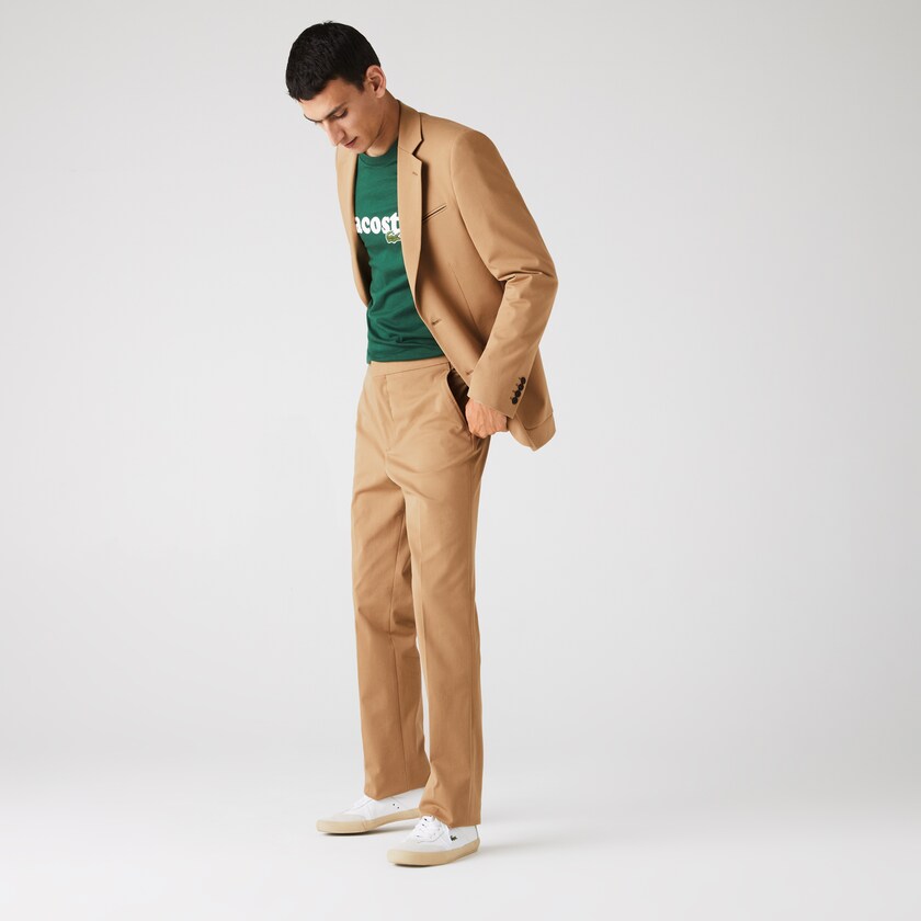 Calças Bege Masculino Lacoste Slim Fit Stretch Cotton Pleated Chino MG4-73197H2