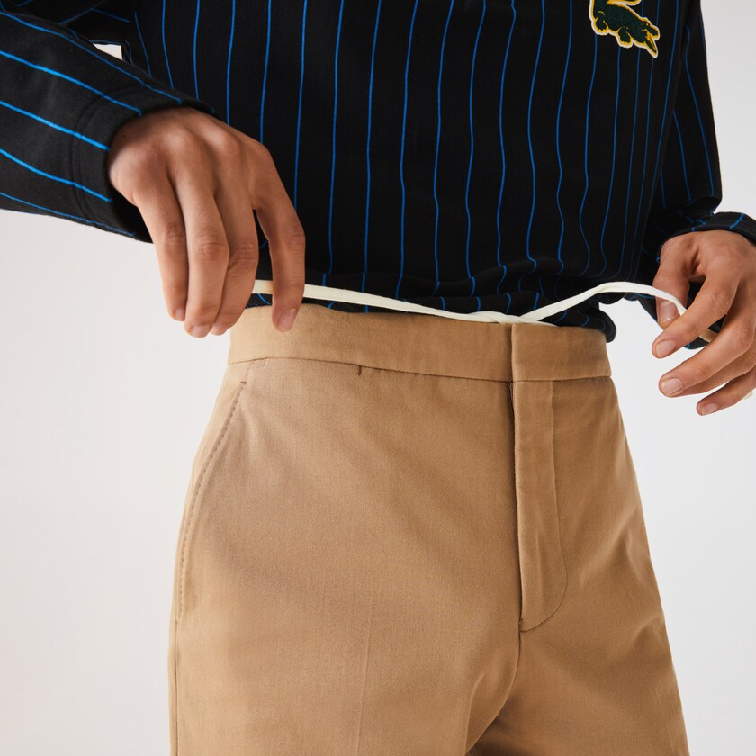 Calças Bege Masculino Lacoste Slim Fit Stretch Cotton Pleated Chino MG4-73197H2