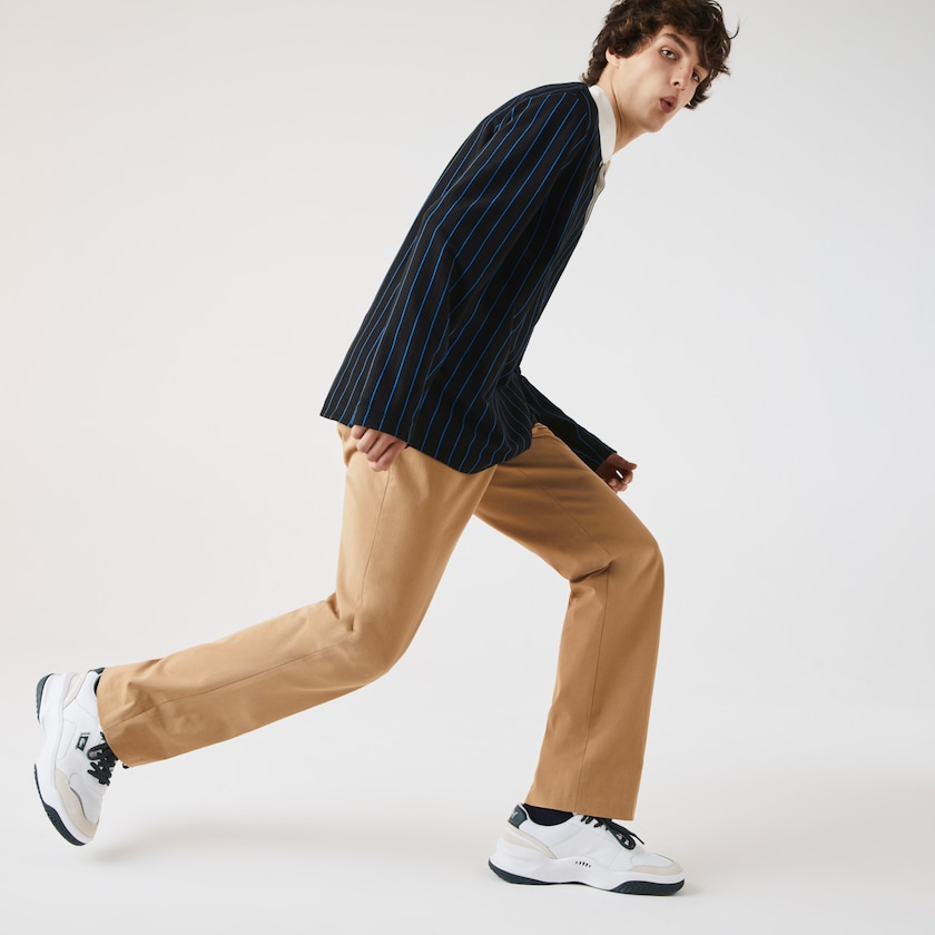 Calças Bege Masculino Lacoste Slim Fit Stretch Cotton Pleated Chino MG4-73197H2