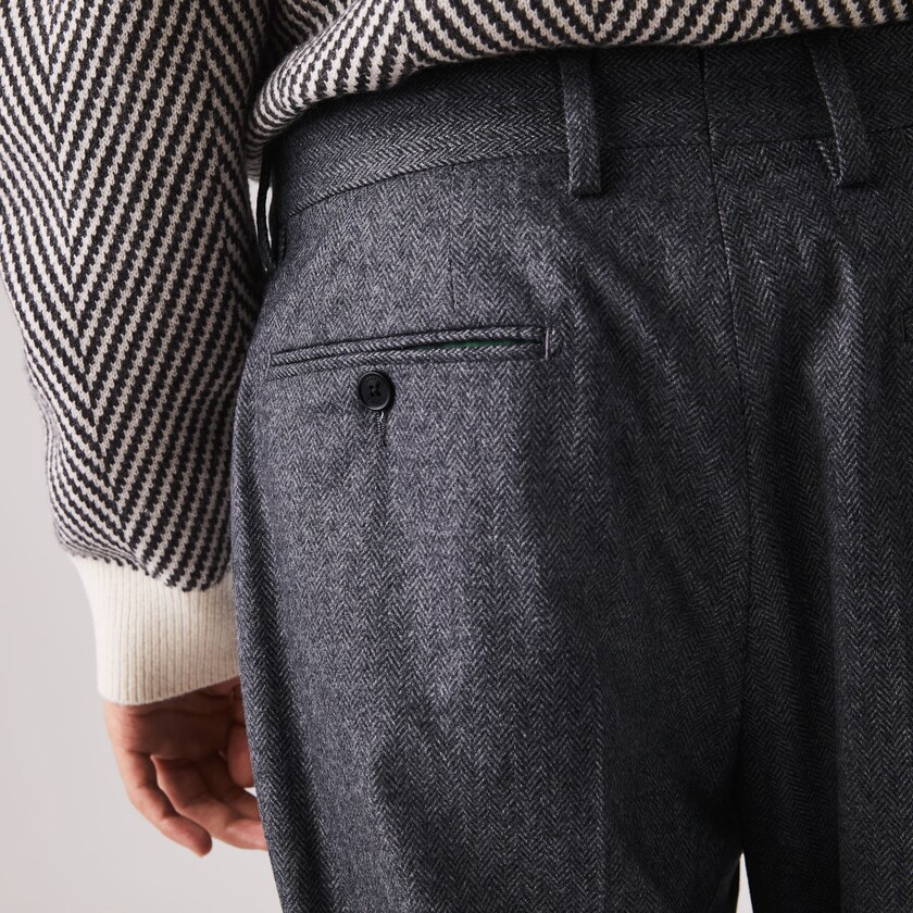 Calças Cinzentas Cinzentas Masculino Lacoste Virgin Wool And Cashmere Blend Pleated Chino XR8-37903Y9