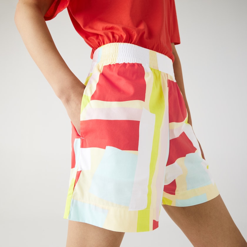 Calção Amarelas Branco Feminino Lacoste Abstract-Print Cotton Poplin LY2-32383Z1
