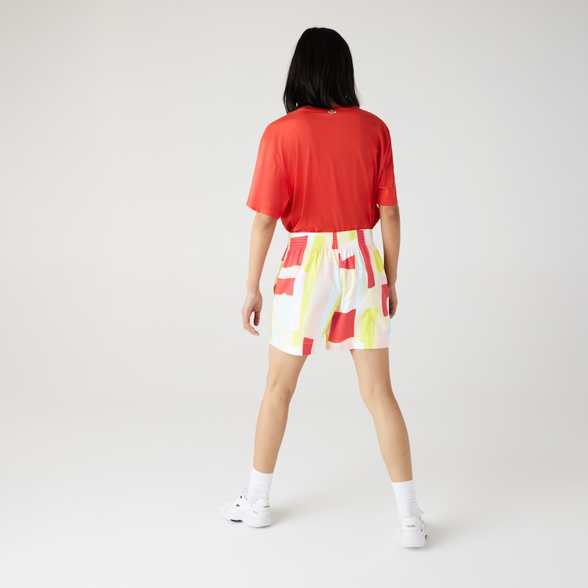 Calção Amarelas Branco Feminino Lacoste Abstract-Print Cotton Poplin LY2-32383Z1
