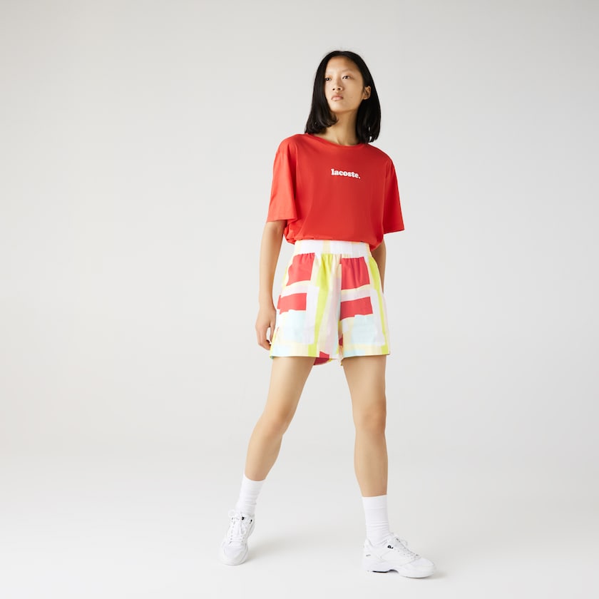 Calção Amarelas Branco Feminino Lacoste Abstract-Print Cotton Poplin LY2-32383Z1
