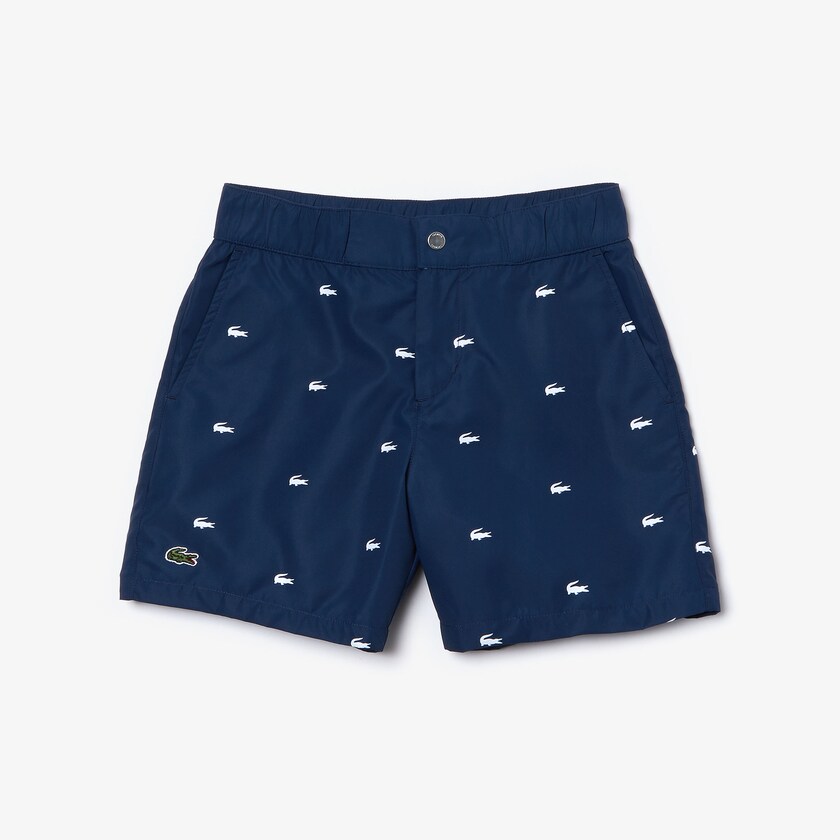 Calção Azul Marinho Azuis Branco Criança Lacoste All-Over Croc Swim Trunks JF3-91019Q3