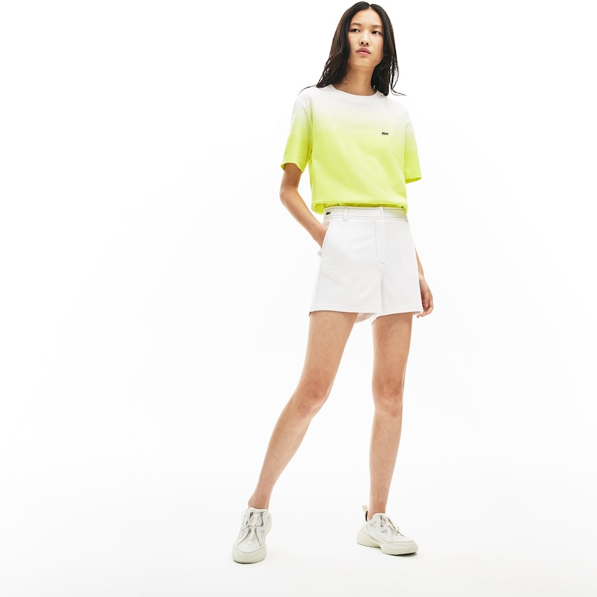 Calção Branco Azul Marinho Azuis Feminino Lacoste Made in France Contrast Stitching WD3-21602O4