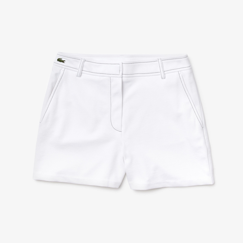Calção Branco Azul Marinho Azuis Feminino Lacoste Made in France Contrast Stitching WD3-21602O4