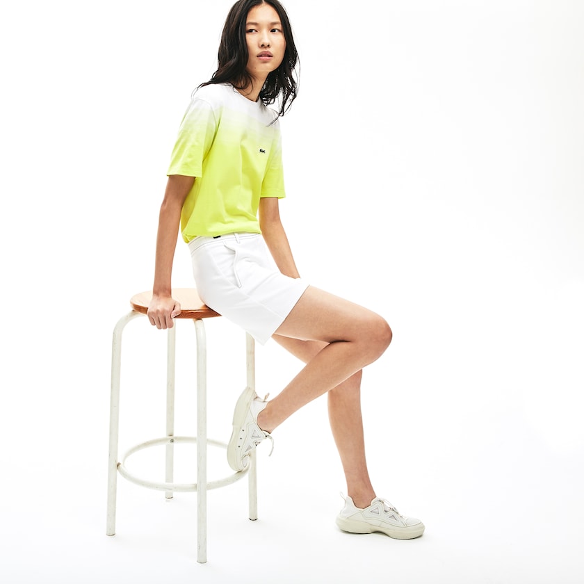 Calção Branco Azul Marinho Azuis Feminino Lacoste Made in France Contrast Stitching WD3-21602O4