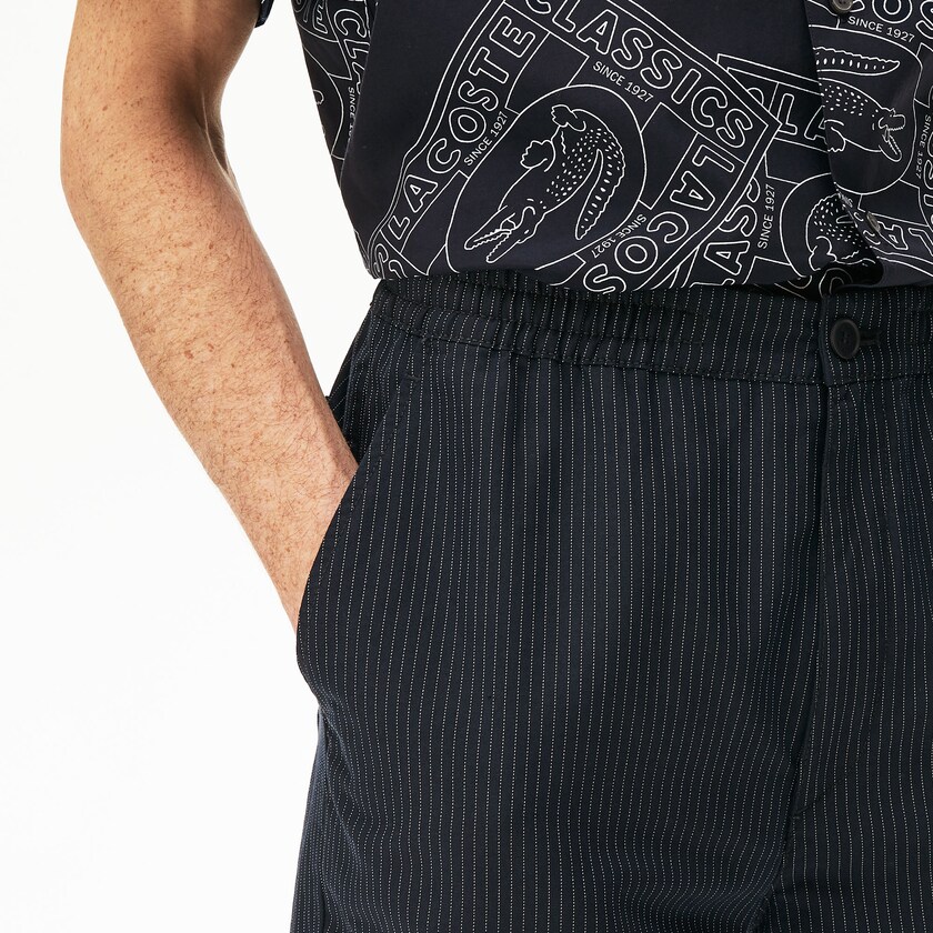 Calção Azul Marinho Azuis Branco Masculino Lacoste Pinstriped Linen- Blend Bermuda LT4-26462V8