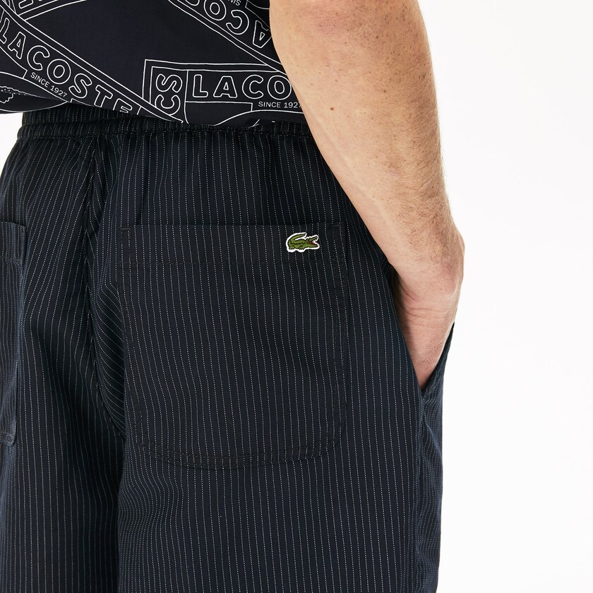 Calção Azul Marinho Azuis Branco Masculino Lacoste Pinstriped Linen- Blend Bermuda LT4-26462V8