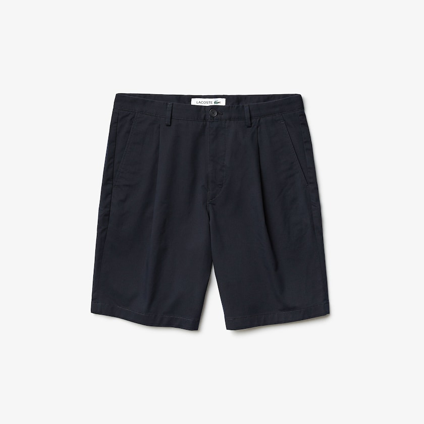 Calção Azul Marinho Azuis Masculino Lacoste Pleated Stretch Bermuda CV1-10001A5