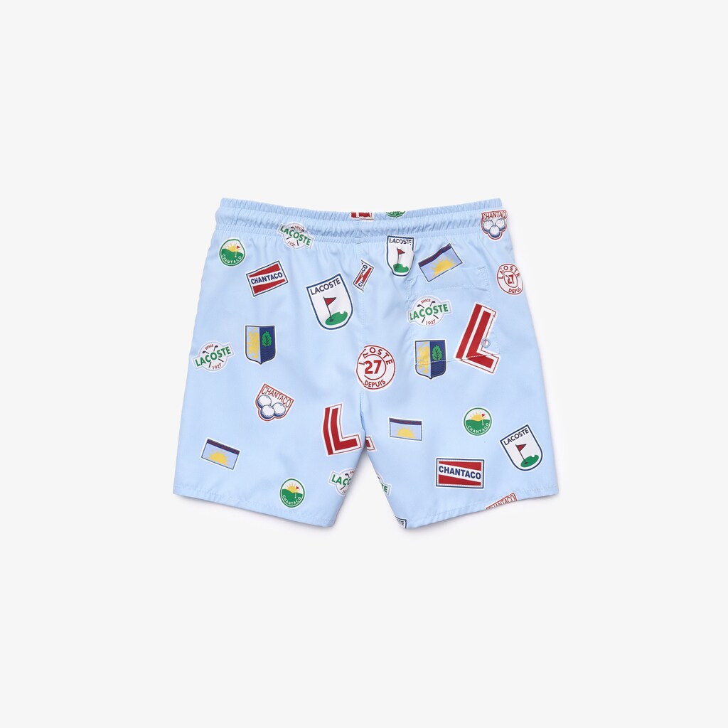 Calção Azuis Branco Criança Lacoste Quick-Drying Badge-Print Swim Trunks NX3-88358V6
