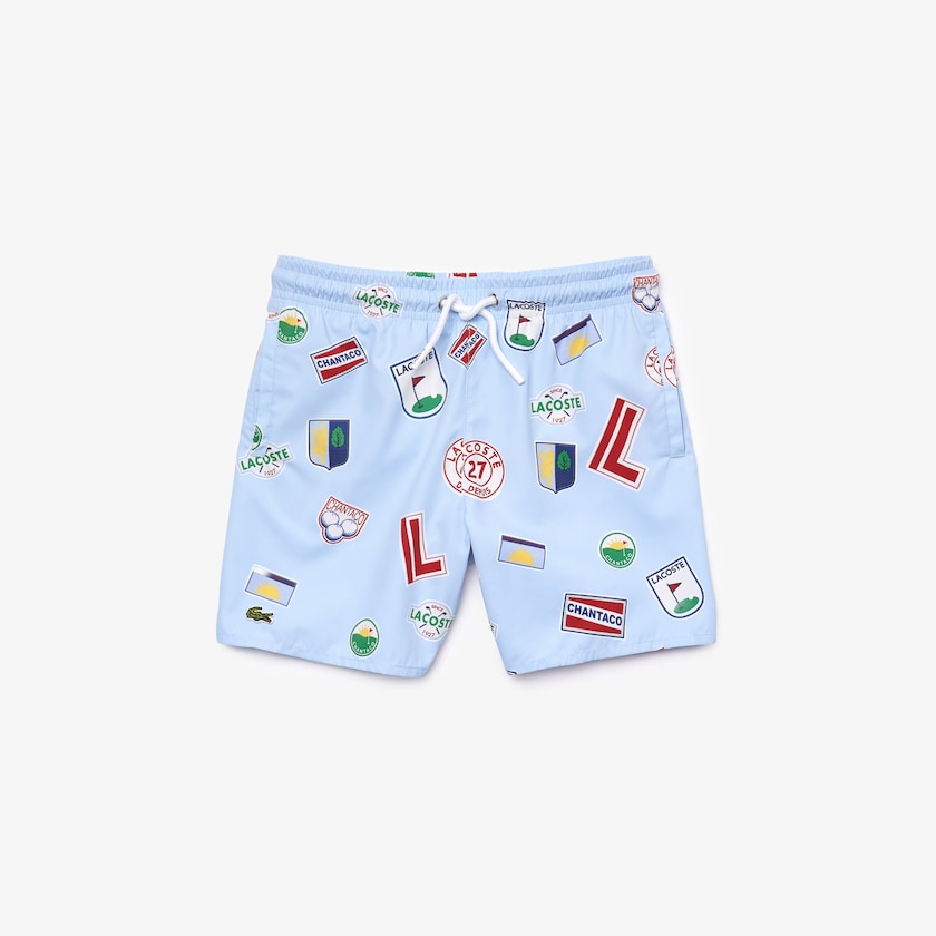 Calção Azuis Branco Criança Lacoste Quick-Drying Badge-Print Swim Trunks NX3-88358V6