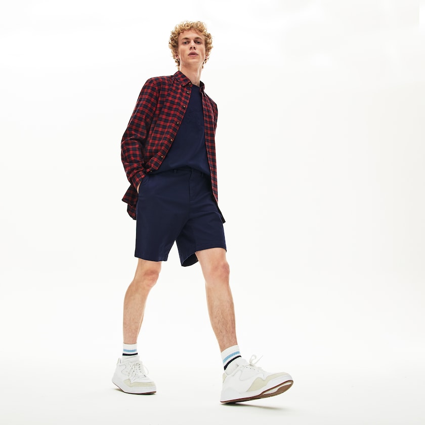 Calção Azul Marinho Azuis Masculino Lacoste Regular Fit Cotton Gabardine Bermuda NX6-75447I4