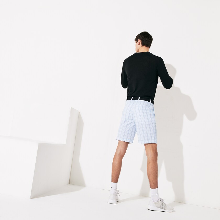 Calção Branco Azul Marinho Azuis Luz Cinzentas Turquesa Masculino Lacoste SPORT Checked Stretch Golf Bermudas KD1-15291Q1