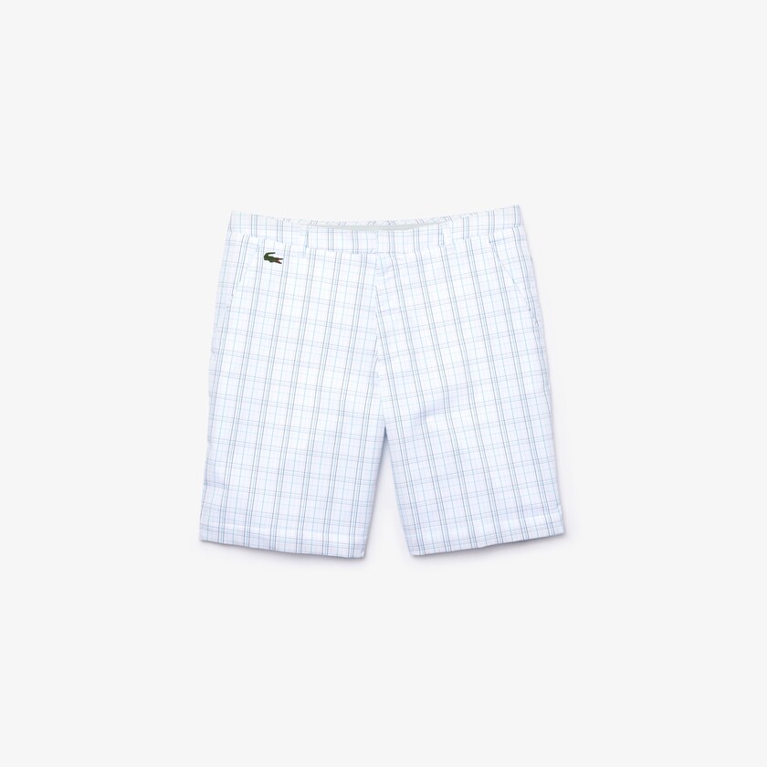 Calção Branco Azul Marinho Azuis Luz Cinzentas Turquesa Masculino Lacoste SPORT Checked Stretch Golf Bermudas KD1-15291Q1