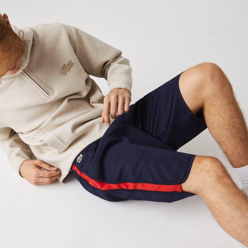 Calção Azul Marinho Azuis Vermelhas Masculino Lacoste SPORT Contrast Bands Cotton Blend IF9-24932W9