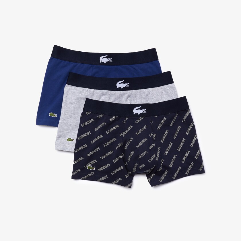 Calção Azul Marinho Azuis Branco Cinzentas Azul Marinho Azuis Masculino Lacoste Stretch Cotton Trunk 3-Pack QW2-90759C8