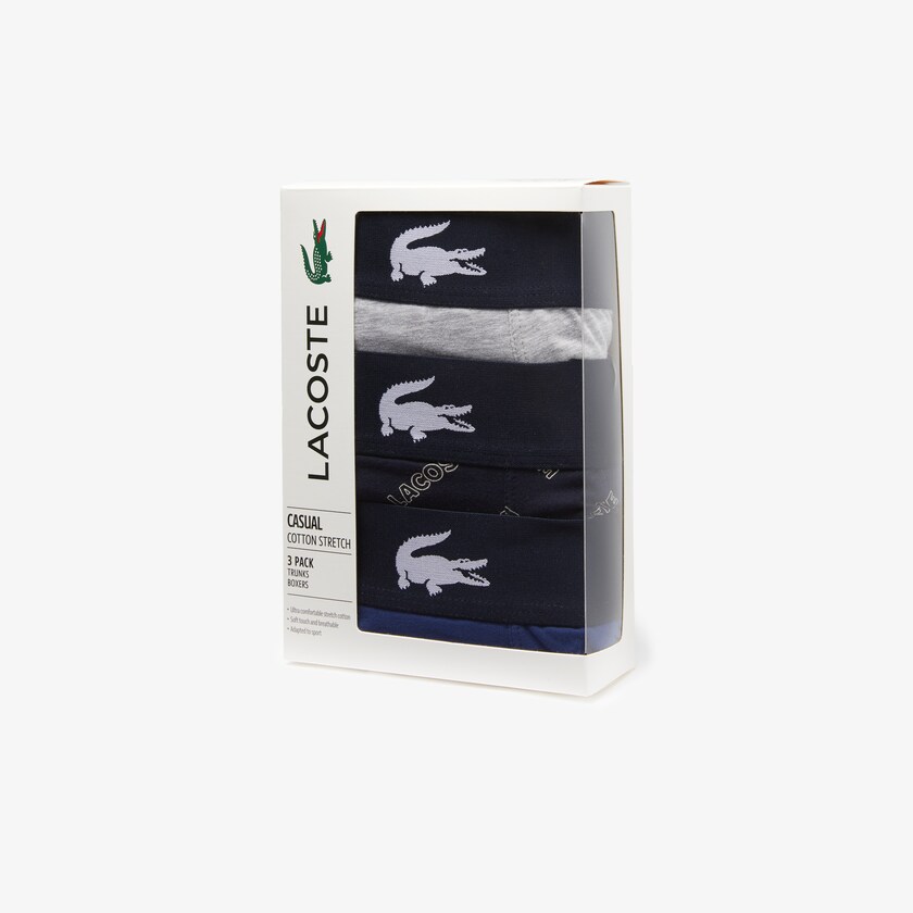 Calção Azul Marinho Azuis Branco Cinzentas Azul Marinho Azuis Masculino Lacoste Stretch Cotton Trunk 3-Pack QW2-90759C8